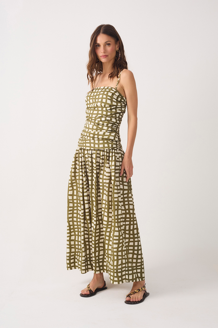 Green Ruched Removable Straps Maxi Dress_2