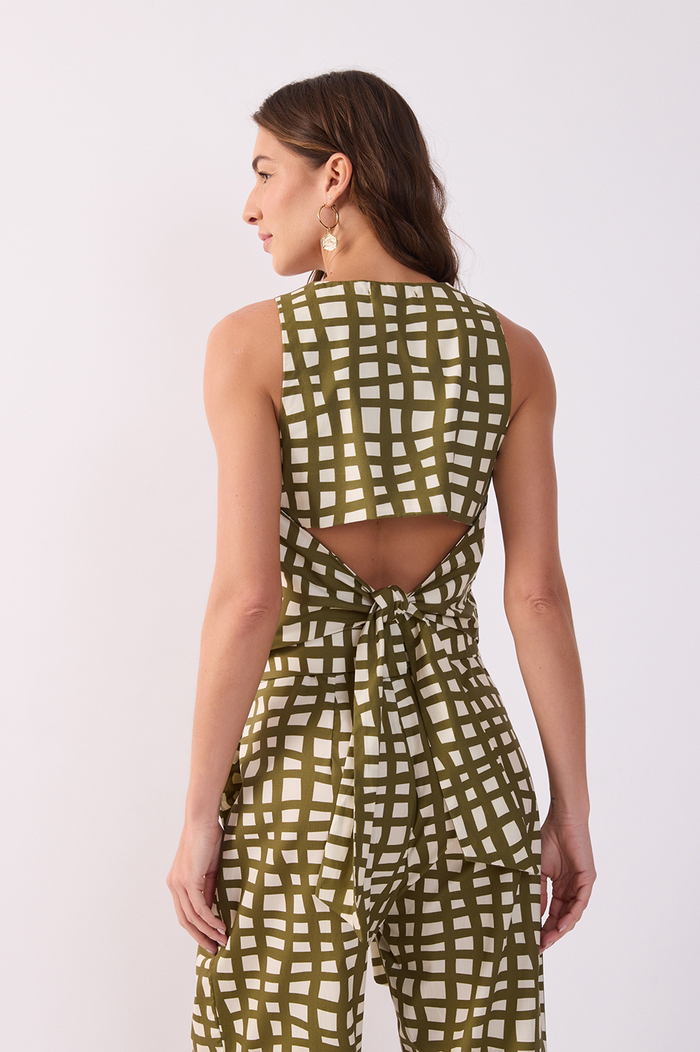Green Unique Button Sleeveless Linen Vest_5