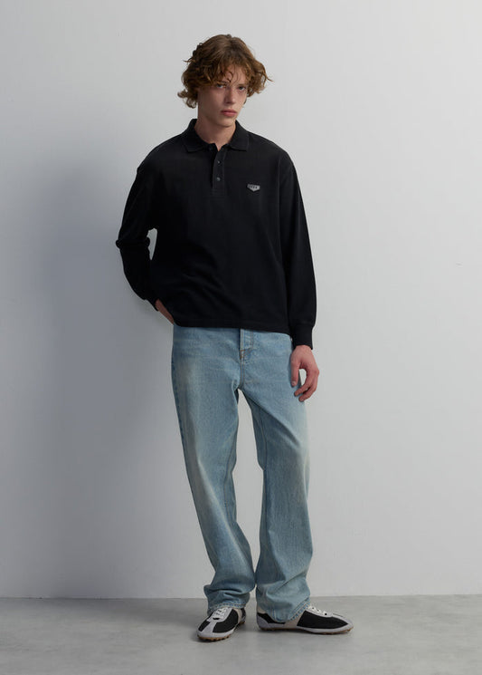 GREY WASHED LONG SLEEVE POLO