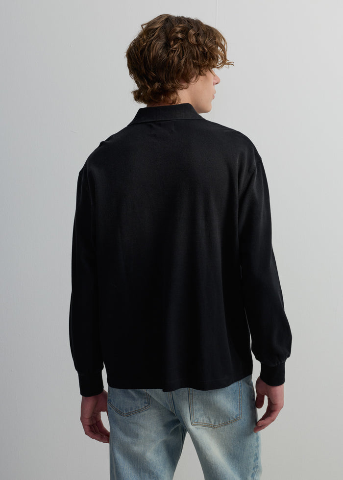 GREY WASHED LONG SLEEVE POLO