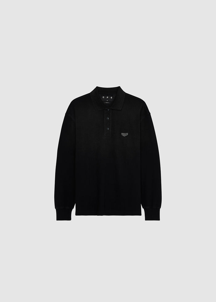 GREY WASHED LONG SLEEVE POLO