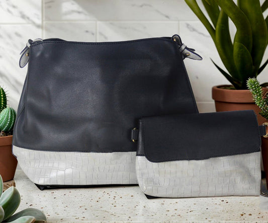 H1574 - Fashion Black 2pc Handbag Set