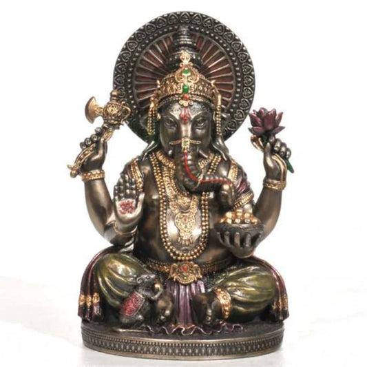 Hand Painted Lord Ganesha Figurine – 6" Antique Finish Resin Statue