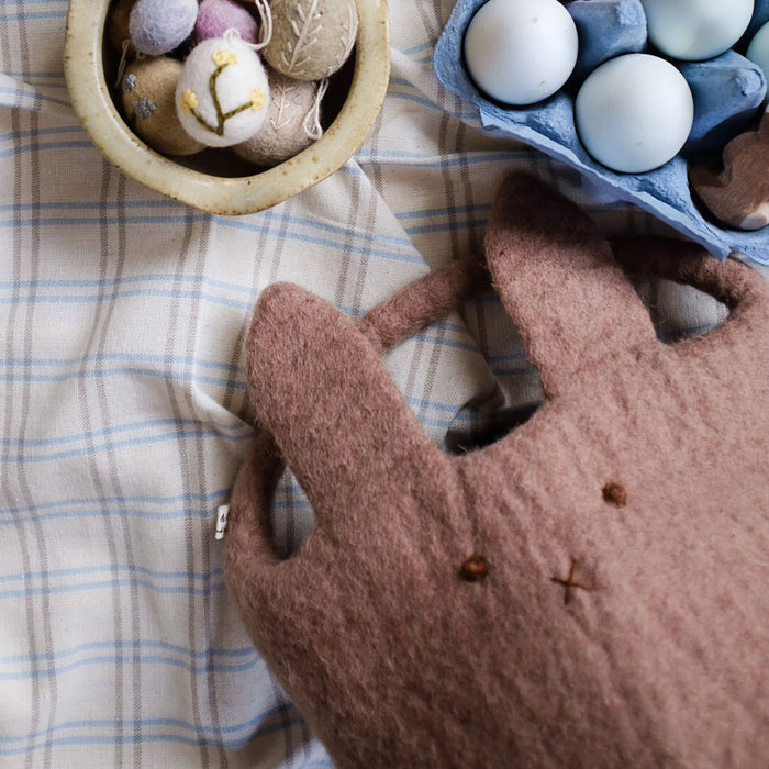 Handmade Felted Wool Bunny Basket - Lavender