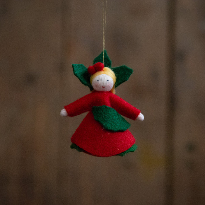 Handmade Small Wool Hanging Fairy - Holly - White