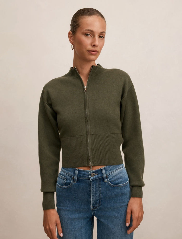 Hanna Zip Knit Jacket Olive Forever New