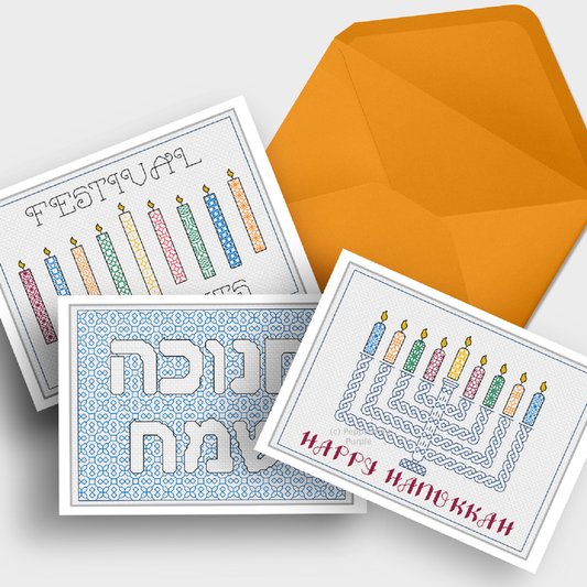 Hanukkah Card Set Blackwork Pattern by Peppermint Purple