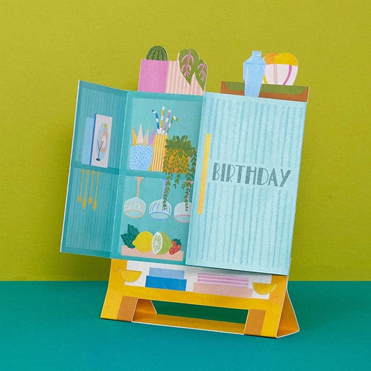 Happy Birthday Drinks Cabinet 3D Fold-Out Card Raspberry Blossom &Keep