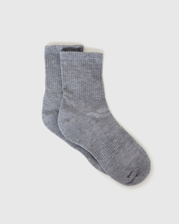 Heather Gray Half Crew Socks 3-Pack laid flat, showcasing seamless design.