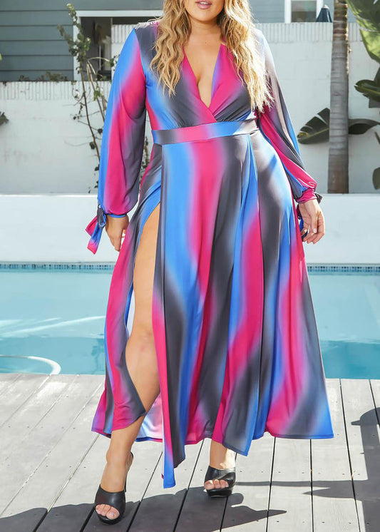 HI CURVY Plus Size Women Rasta Gradient Double Slit Hem Maxi Dress
