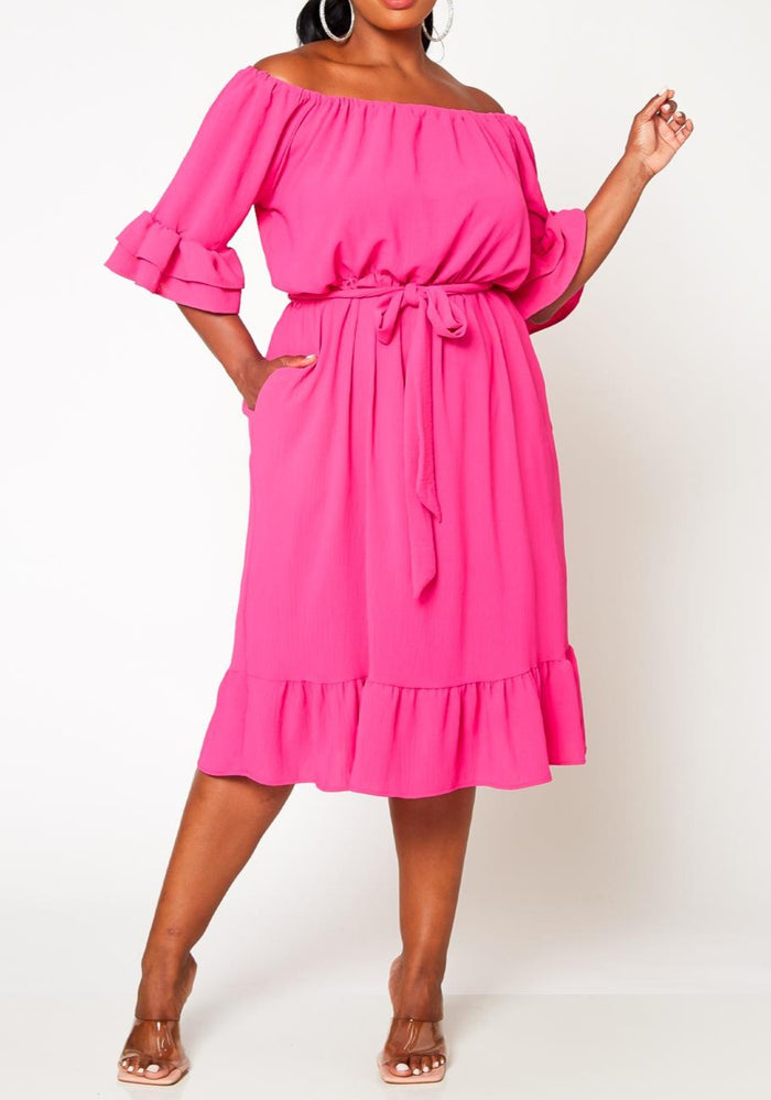 Hi Curvy Plus Size Off the Shoulder Fit and Flare Dress