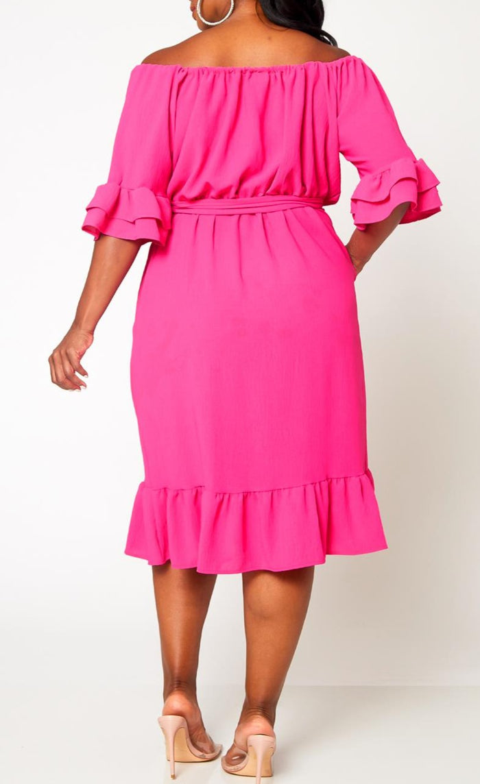 Hi Curvy Plus Size Off the Shoulder Fit and Flare Dress