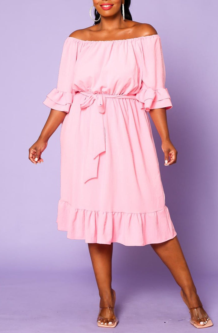 Hi Curvy Plus Size Off the Shoulder Fit and Flare Dress