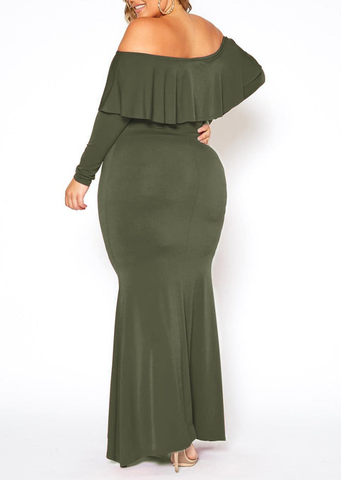 HI Curvy Plus Size Women Elegant Red Carpet Off Shoulder Mermaid Maxi Dress