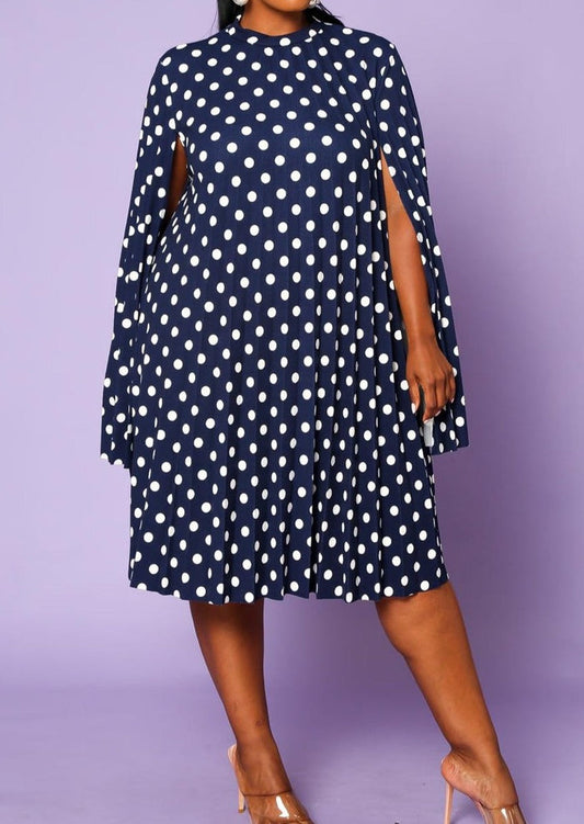 Hi Curvy Plus Size Women  Pleated Cape Sleeve Dress Made in USA