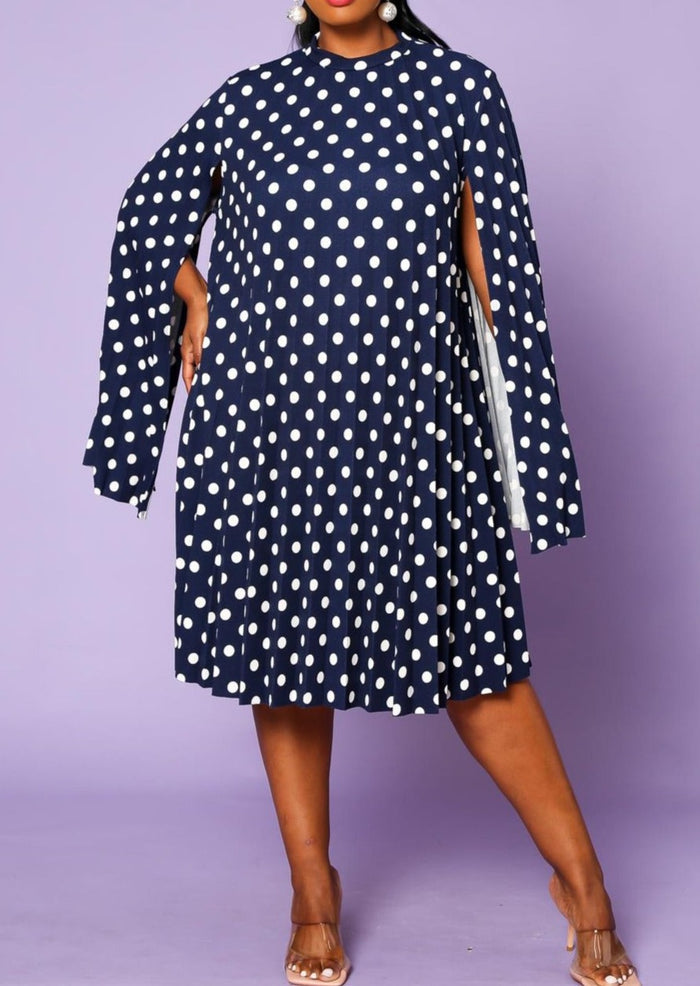 Hi Curvy Plus Size Women  Pleated Cape Sleeve Dress Made in USA