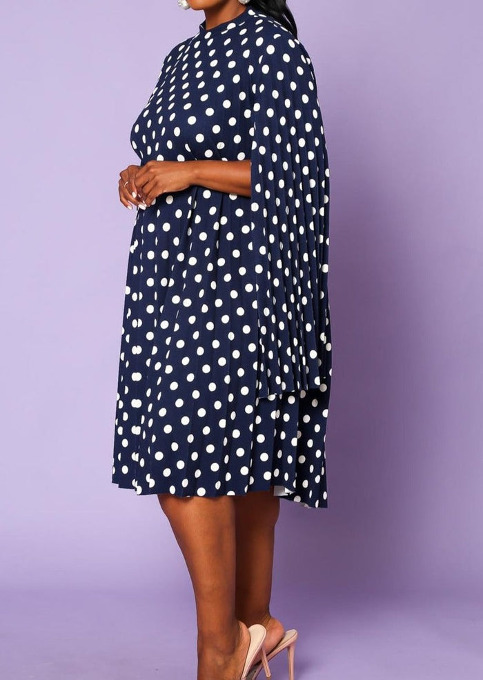Hi Curvy Plus Size Women  Pleated Cape Sleeve Dress Made in USA