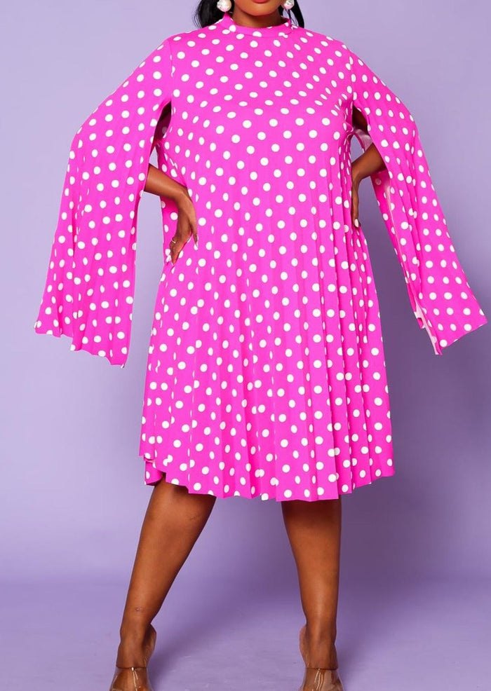 Hi Curvy Plus Size Women  Pleated Cape Sleeve Dress Made in USA
