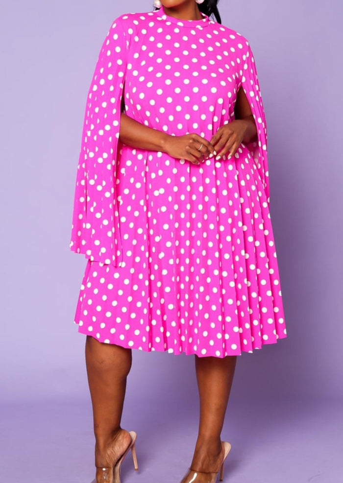 Hi Curvy Plus Size Women  Pleated Cape Sleeve Dress Made in USA