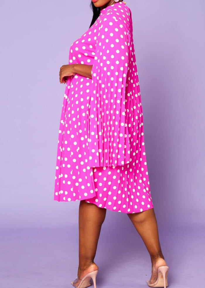 Hi Curvy Plus Size Women  Pleated Cape Sleeve Dress Made in USA