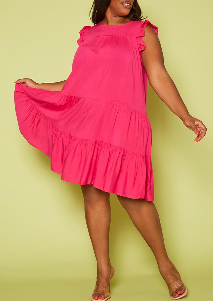 Hi Curvy Plus Size Women Tiered Ruffle Dress Made in USA