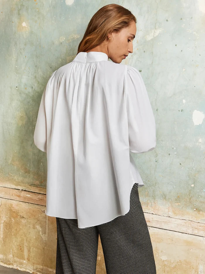 High-Neck Cotton Blouse