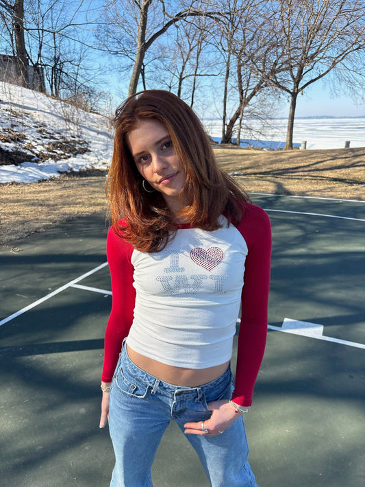 I Love WI Rhinestone Baseball Tee