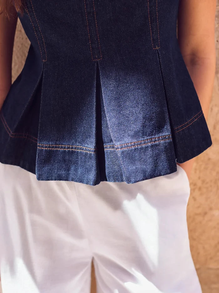 Indigo denim peplum top