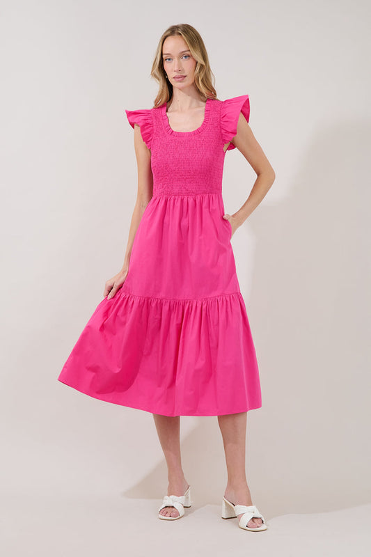 Ingrid Poplin Smocked Tiered Midi Dress