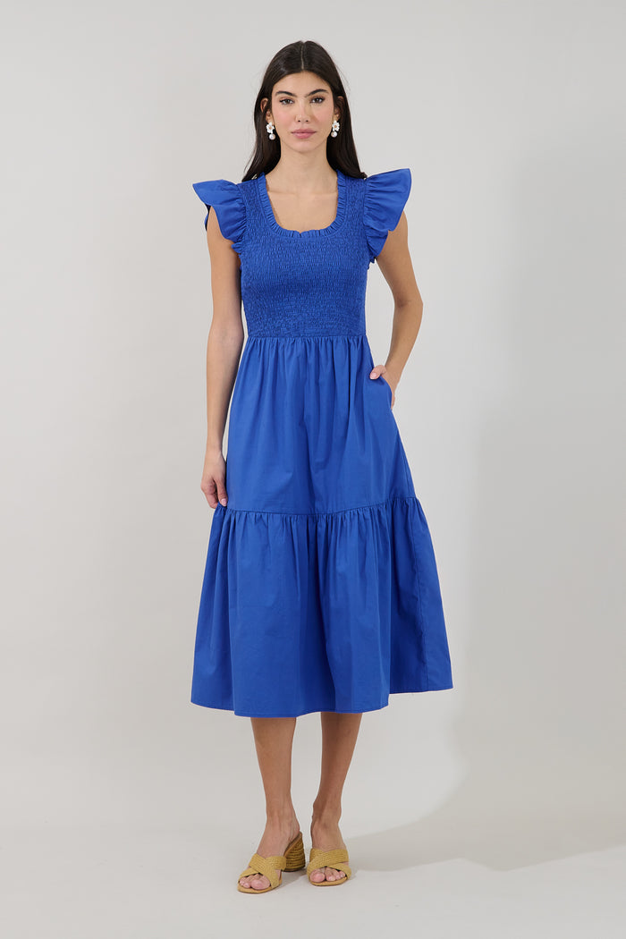 Ingrid Poplin Smocked Tiered Midi Dress