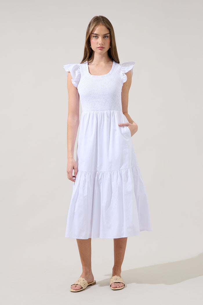 Ingrid Poplin Smocked Tiered Midi Dress