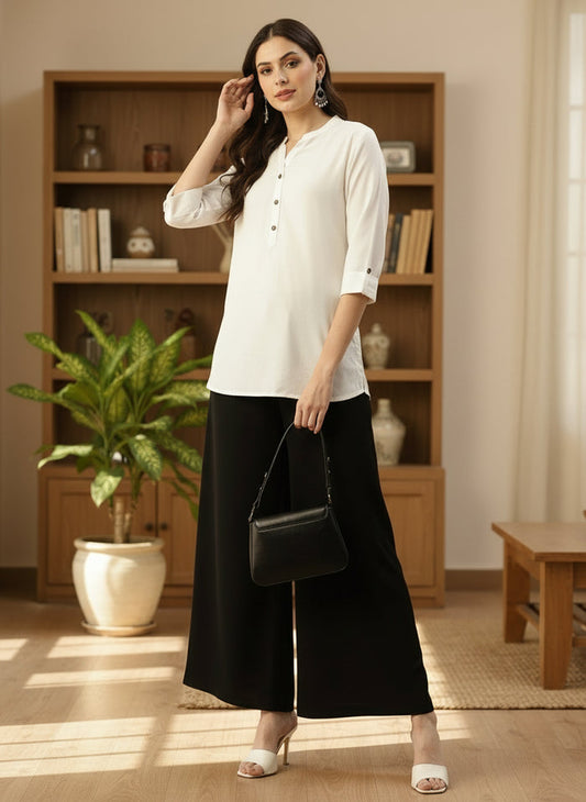 Ivory Mandarin Collar Tunic, mandarin collar Tunic, casual wear Tunic, women’s tunic, Office Wear Tunic