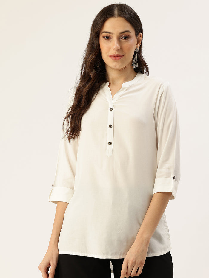 Ivory Mandarin Collar Tunic, mandarin collar Tunic, casual wear Tunic, women’s tunic, Office Wear Tunic