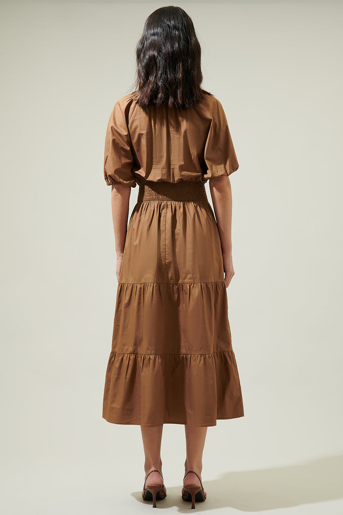 Jamila Poplin Puff Sleeve MIdi Dress
