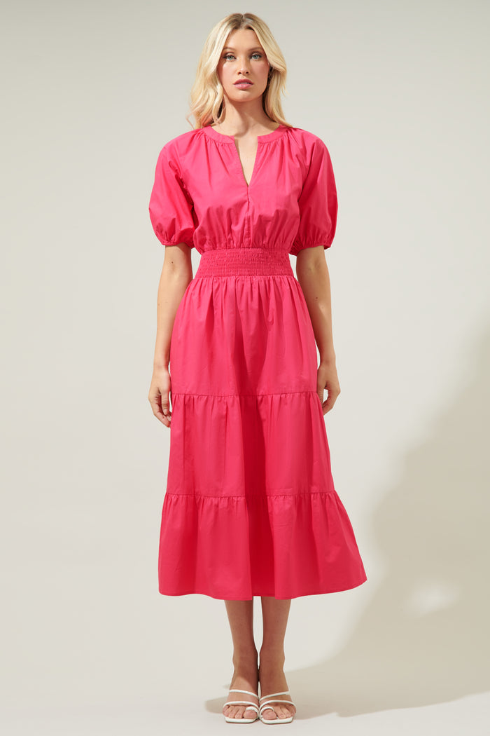 Jamila Poplin Puff Sleeve MIdi Dress