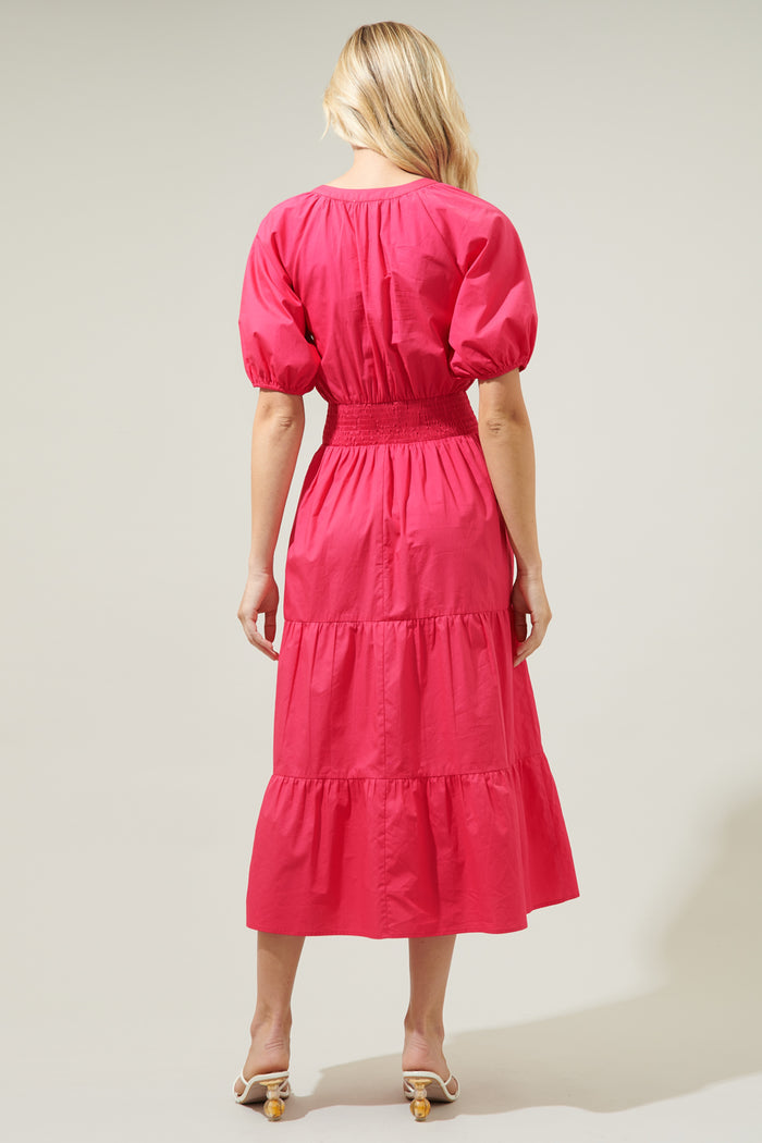 Jamila Poplin Puff Sleeve MIdi Dress