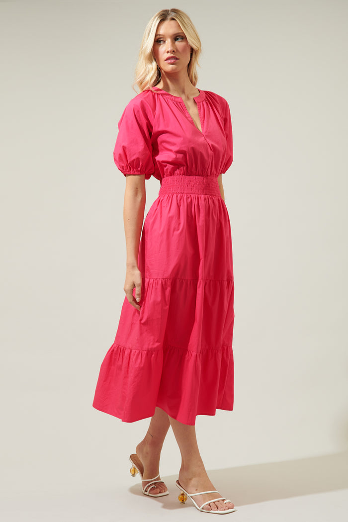 Jamila Poplin Puff Sleeve MIdi Dress