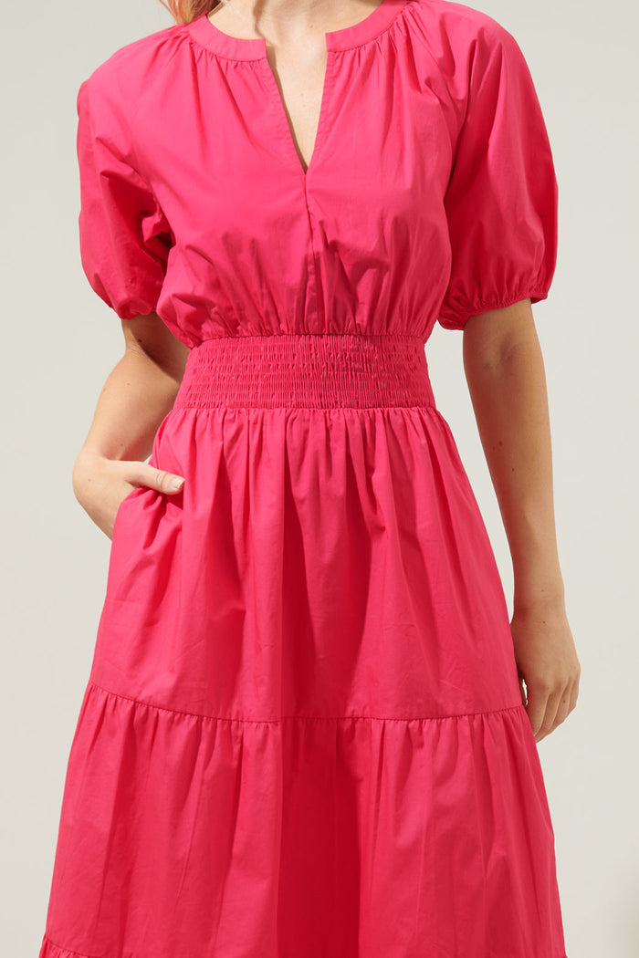 Jamila Poplin Puff Sleeve MIdi Dress