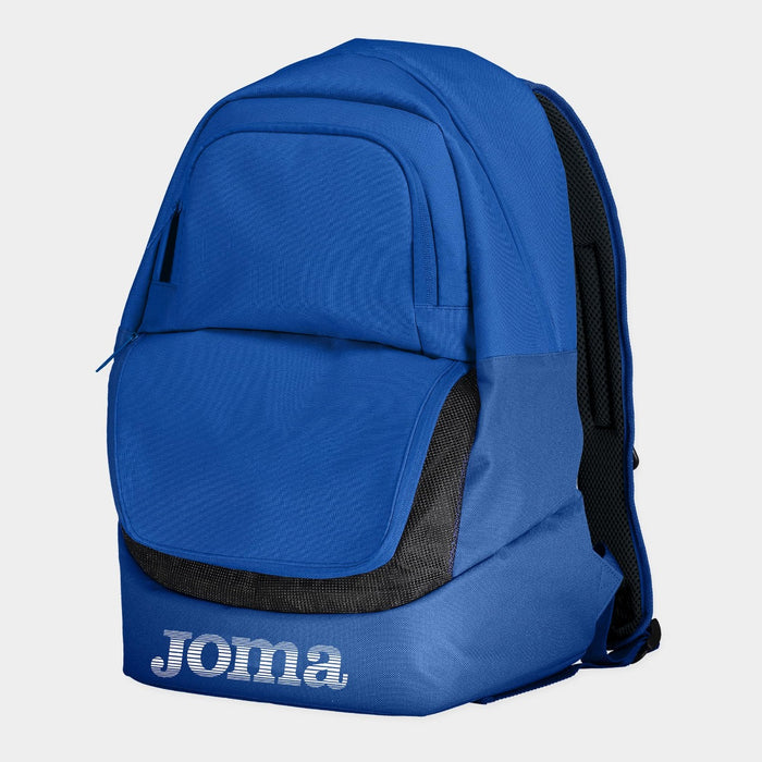 Joma Diamond II Royal backpack with adjustable straps, multiple compartments, and a sleek design for everyday use.