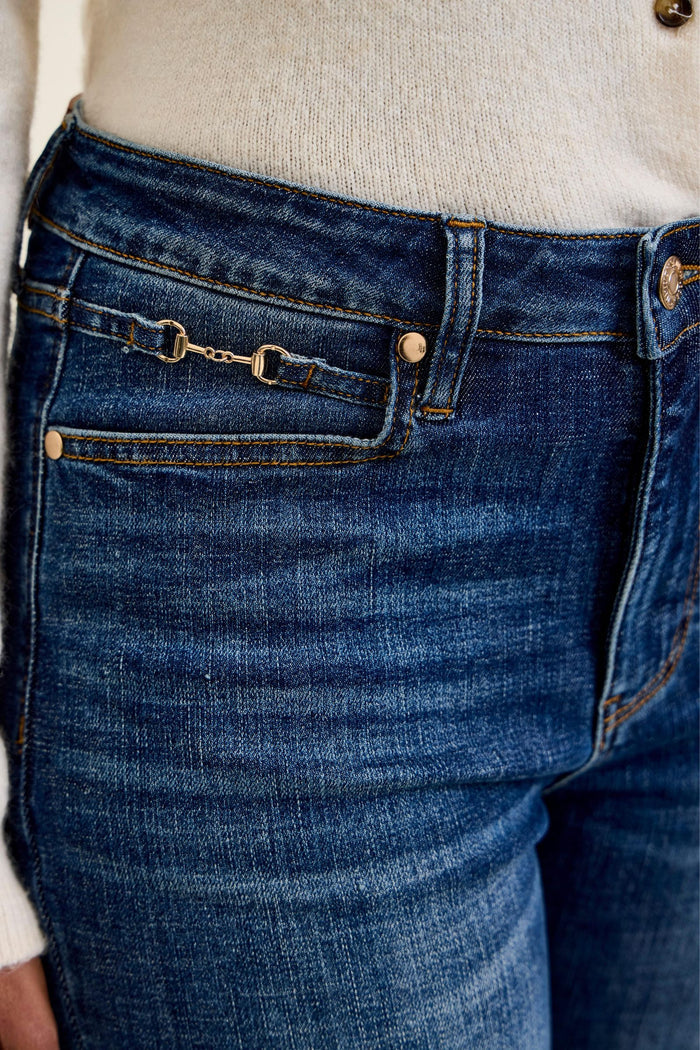 Judy Blue Mid Rise Daisy Harness Trim Bootcut Jeans - Dark Sunset Ride