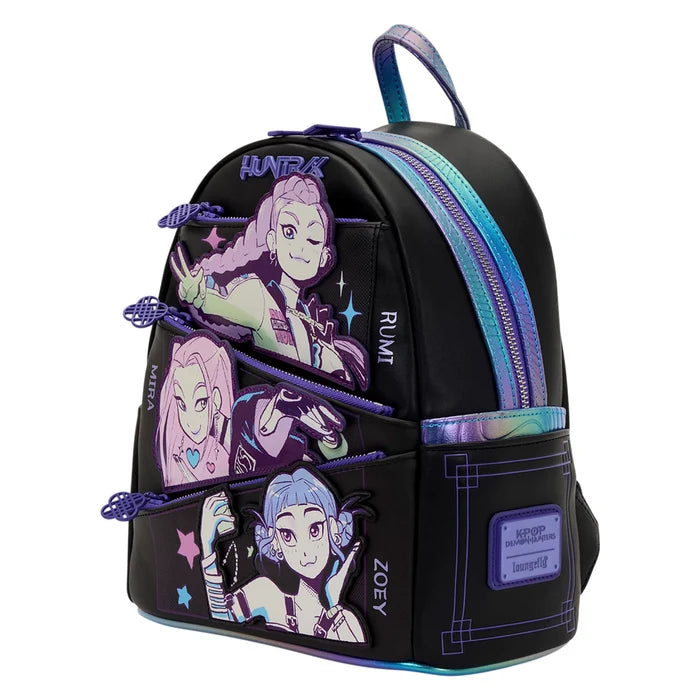 K-Pop Demon Hunters Huntrix Loungefly Mini Backpack With Photocard Holder Bag Charm in stock