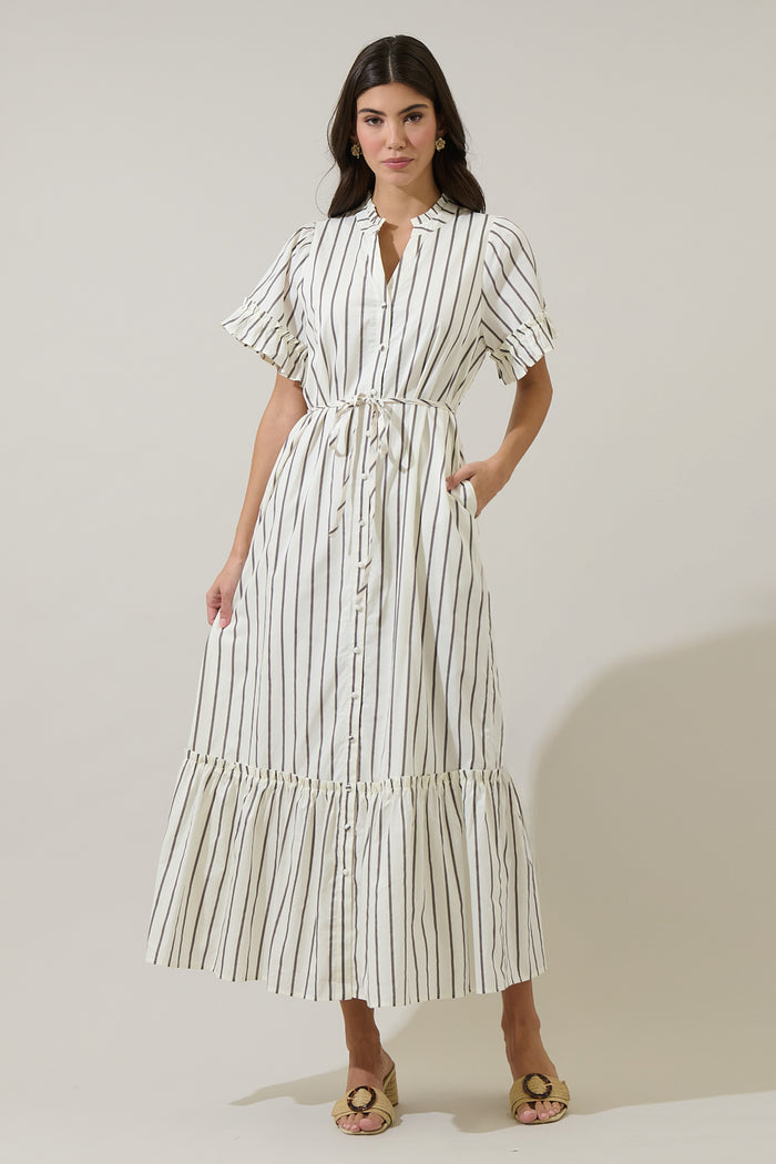 Kamara Striped Alna Button Up Midi Dress