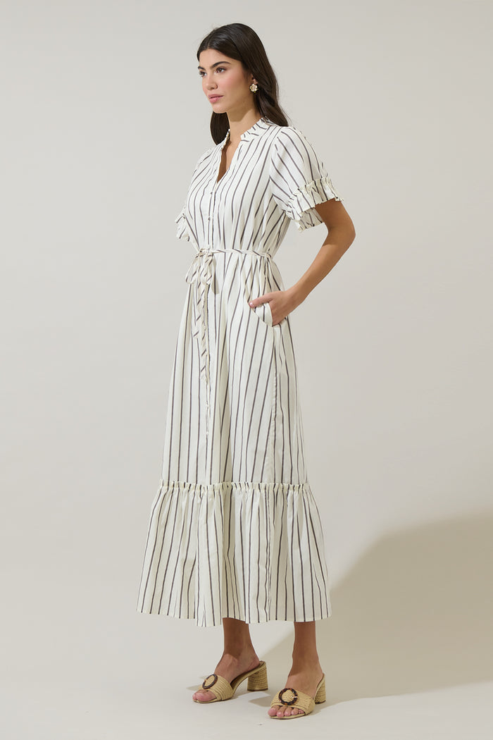Kamara Striped Alna Button Up Midi Dress