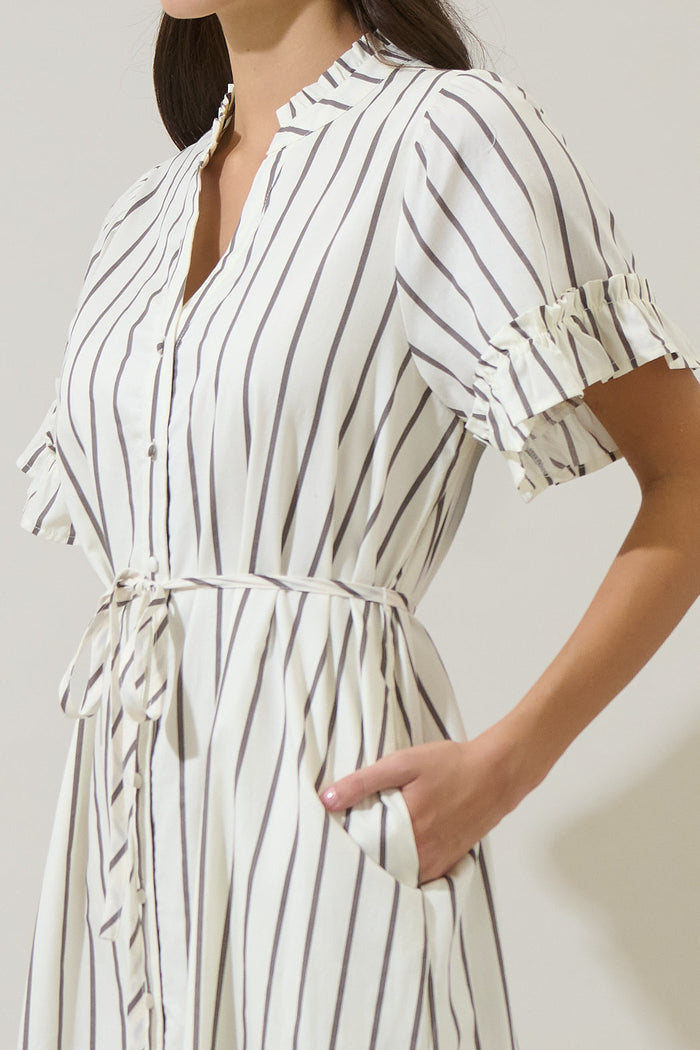 Kamara Striped Alna Button Up Midi Dress