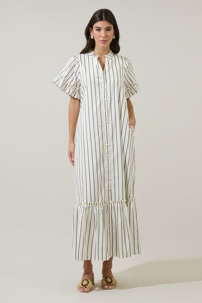 Kamara Striped Alna Button Up Midi Dress