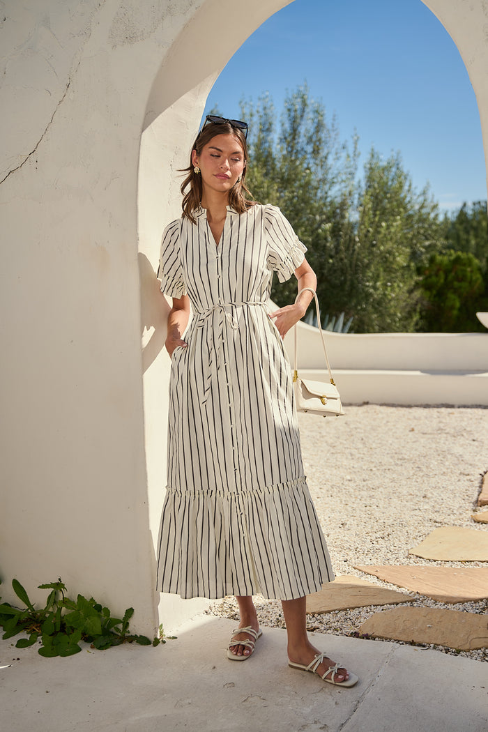 Kamara Striped Alna Button Up Midi Dress