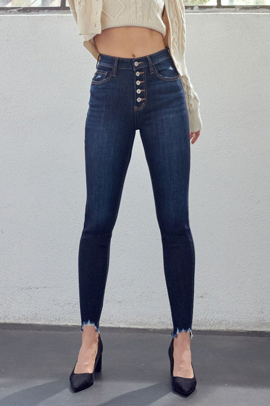KanCan - Super High Rise Button Fly Ankle Skinny - 7273 - Blue