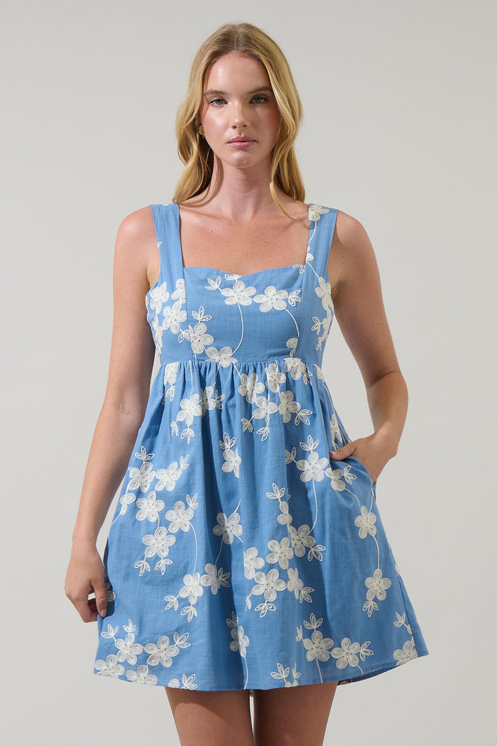 Keren Embroidered Empire Mini Dress