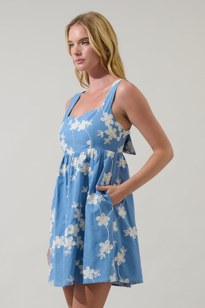 Keren Embroidered Empire Mini Dress