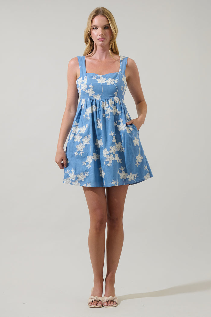 Keren Embroidered Empire Mini Dress